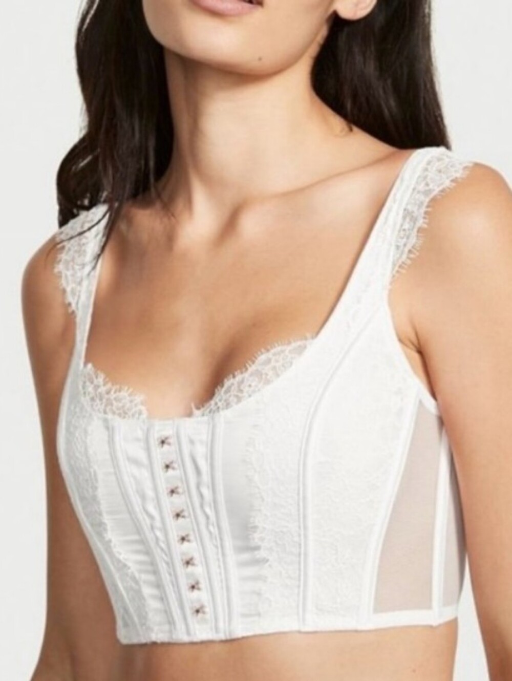 Victoria's Secret White Lace Longline Hook-Front Bralette